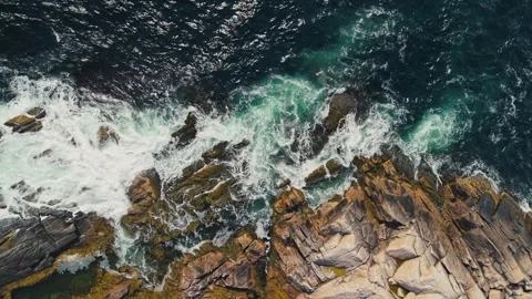 Top View Powerful Ocean Waves - Nova Scotia Aerial Canada Stock Footage 280197211