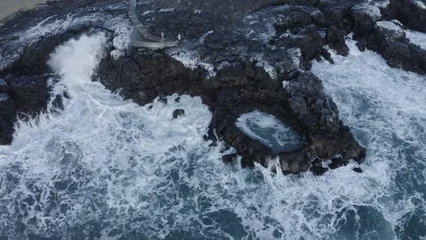 Top view of powerful sea waves rolling and splashing in slow motion ne Stock Footage 256956641