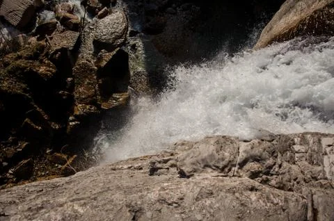 Top view of a powerful stream of waterfall in Georgia. Martvili canyon. Okats 스톡 사진