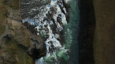 Top view of powerful waterfall Gullfoss, famous Golden circle, Iceland Stock Footage 120472857
