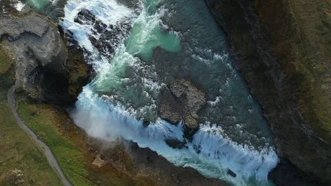Top view of powerful waterfall Gullfoss, famous Golden circle, Iceland Stock Footage 120472875