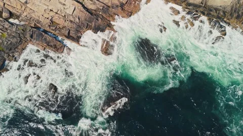 Top View Powerful Waves on Cliffs - Aerial Nova Scotia, Canada. Stock Footage 280194076