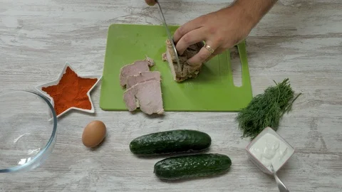 Top view of prepearing meat dish with eggs and vegitables Stock Footage 94160298