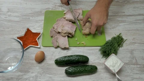 Top view of prepearing meat dish with eggs and vegitables Stock Footage 94160321