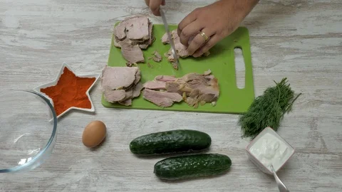 Top view of prepearing meat dish with eggs and vegitables Stock Footage 94160386