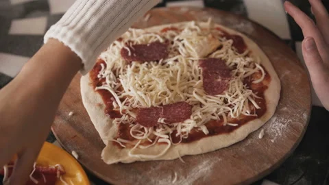 Top view of preraring a pizza. 4K Stock-Footage 88507549