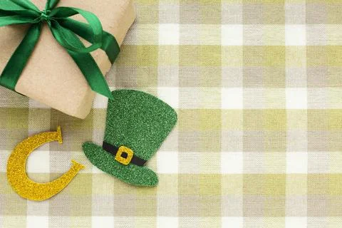 Top view present and st patrick items Stock Photos