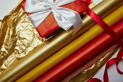 Top view present ribbon bright Stock Photos