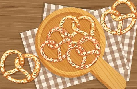 Top view of pretzel breads on the table Illustrazione stock