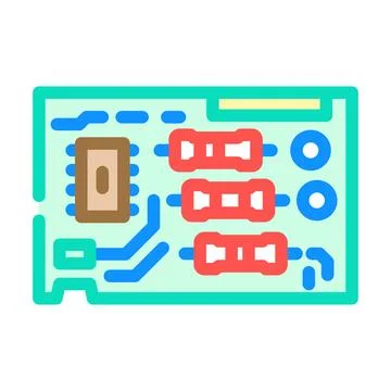 Top view printed circuit board pcb color icon vector illustration Stock Illustration