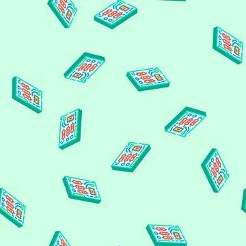Top view printed circuit board pcb isometric icon seamless pattern Illustrazione stock