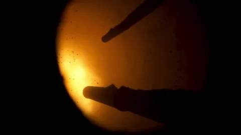 Top view of process of metal melting inside blast furnace. Stock footage Stock Footage 132281360