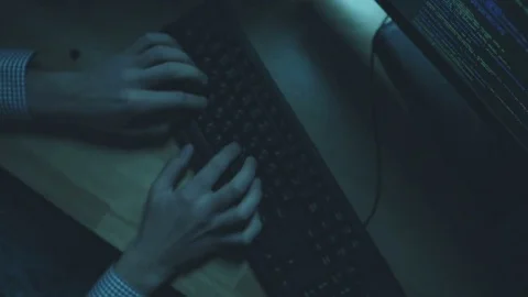 Top view of professional hacker committing a crime Stock Footage 75017967