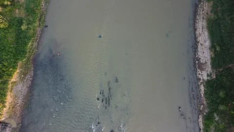 Top view of the progo river flow Stock Photos