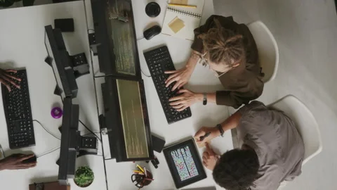 Top View of Programmers Team Coding at Workplace Stock Footage 255780969
