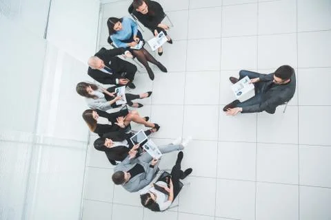 Top view. the project Manager and the working group discussing financial data Stock Photos