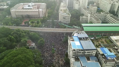 Top View of Protest Crowd in Dhaka – August 5, 2024 Stock Footage 311881218