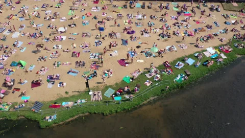 A top view of a public beach in a park on a hot summer day Stock Footage