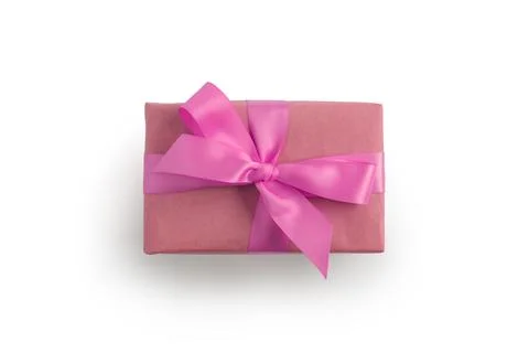 Top view of purple rectangular present box with ribbon isolated on white Stock Photos