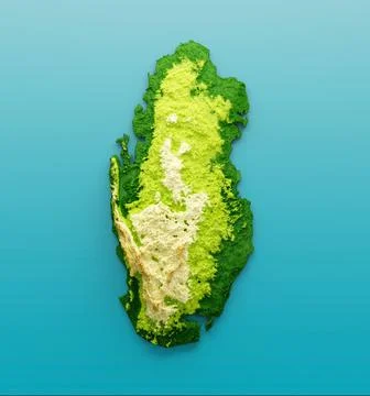 Top view of Qatar Map Shaded relief Color Height map on the sea Blue Background, Stockillustratie