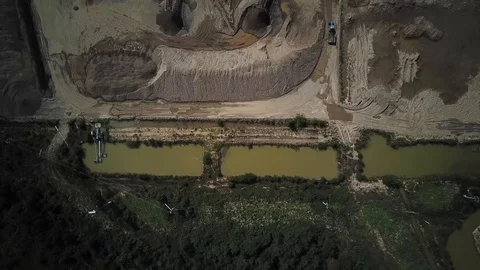 Top view, quarry  work, tractors and excavators working Stock Footage 114651585