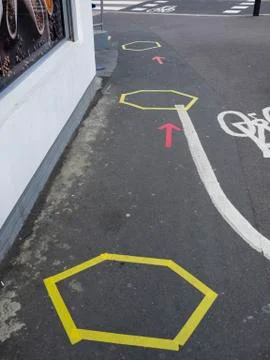 Top view of Queue sign on the pavement. Foto stock
