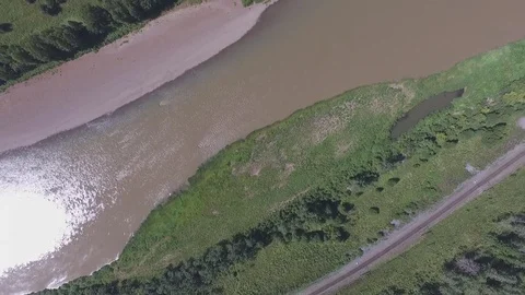Top view of the railroad and the river Stock-Footage 71223939