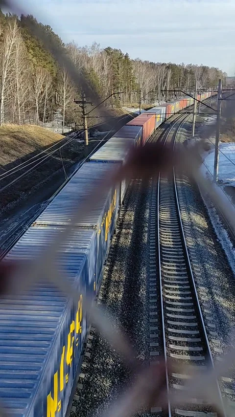 Top view of a railway with a moving train. Stock Footage 271216133