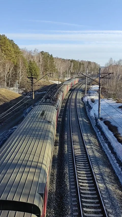 Top view of a railway with a moving train. Stock Footage 271216145