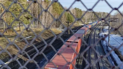 Top view of a railway with a moving train. Stock Footage 271216195