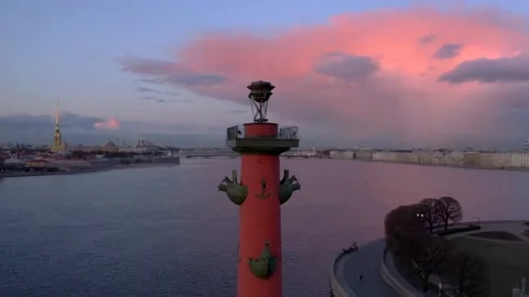 Top view on the rastral column during white nights Stock Footage 154528592