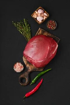Top view of raw beef top round meat Stock Photos