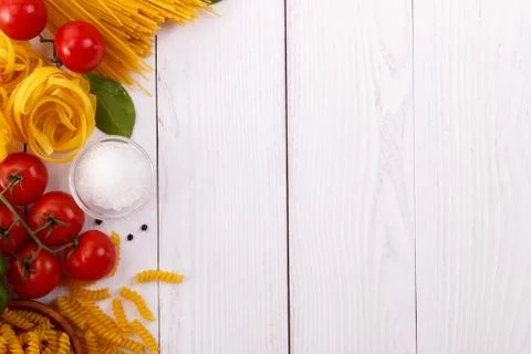 Top view of raw pasta Stock Photos