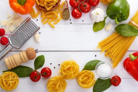 Top view of raw pasta Stock Photos
