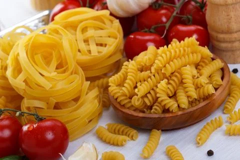 Top view of raw pasta Stock Photos