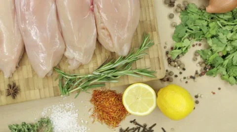 Top view raw pork chop steak on wooden background. Stock Footage 62598763