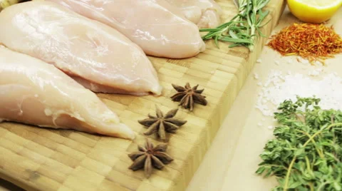 Top view raw pork chop steak on wooden background. Stock Footage 62598888