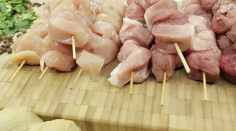 Top view raw pork chop steak on wooden background. Stock Footage 62599087