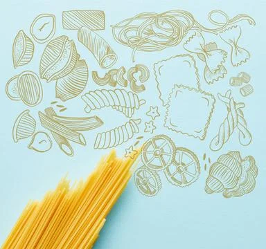 Top view raw spaghetti blue Foto stock