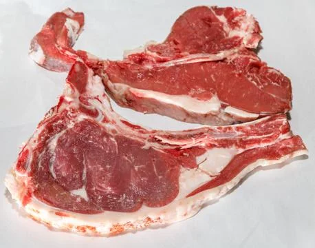 Top view of raw t-bone steak pair Foto stock