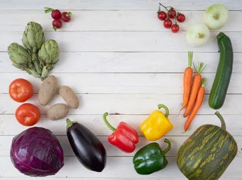Top view of raw vegetables for posters and healthy food menus. Фото