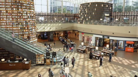 Top view of reading area of Starfield Library in Seoul Stock Footage 85714351