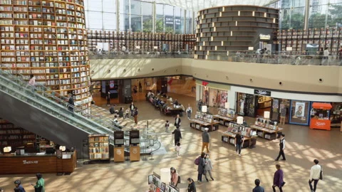 Top view of reading area of Starfield Library in Seoul Stock Footage 85714448
