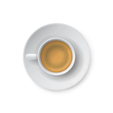 Top view of realistic white cup with coffee drink and saucer. Ceramic mug Stock Illustration