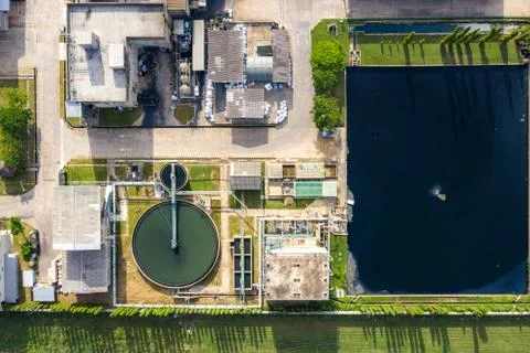Top view of Recirculation Solid contact Clarifier Sedimentation Tank. Industr Stock Photos