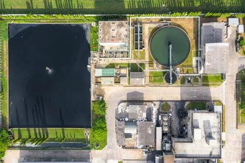 Top view of Recirculation Solid contact Clarifier Sedimentation Tank. Industr Stock Photos