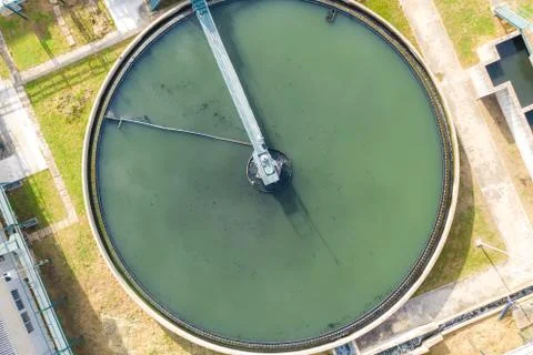 Top view of Recirculation Solid contact Clarifier Sedimentation Tank. Industr Stock Photos
