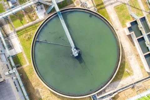 Top view of Recirculation Solid contact Clarifier Sedimentation Tank. Industr Stock Photos