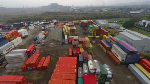 Top View Recording of container yard, Daytime, 4K/25F Stock Footage 172069867