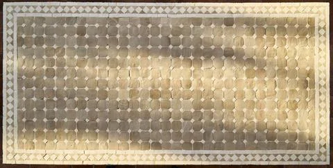Top view of a rectangular table with a traditional Moroccan zellige tiles Stock Photos